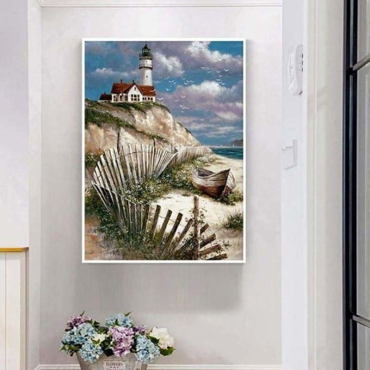 Oil Painting Style Landscape Lighthouse Diy Full Drill - 5D 