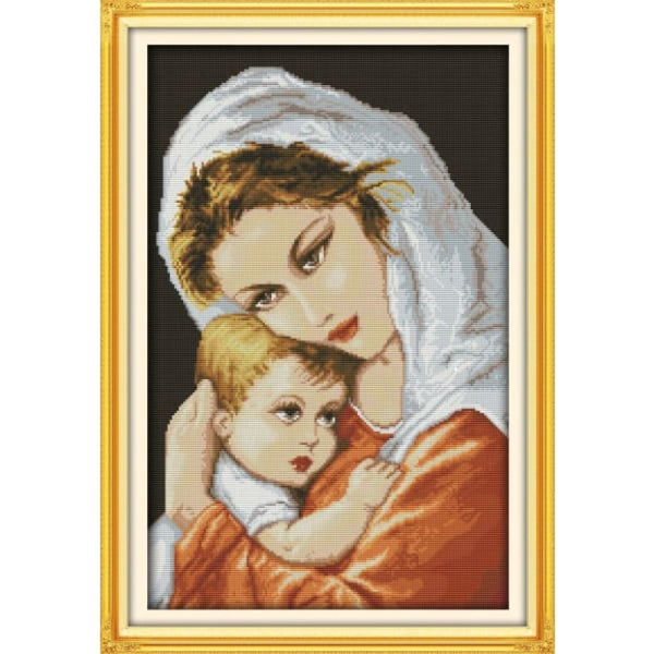 Oil painting style mum and son
