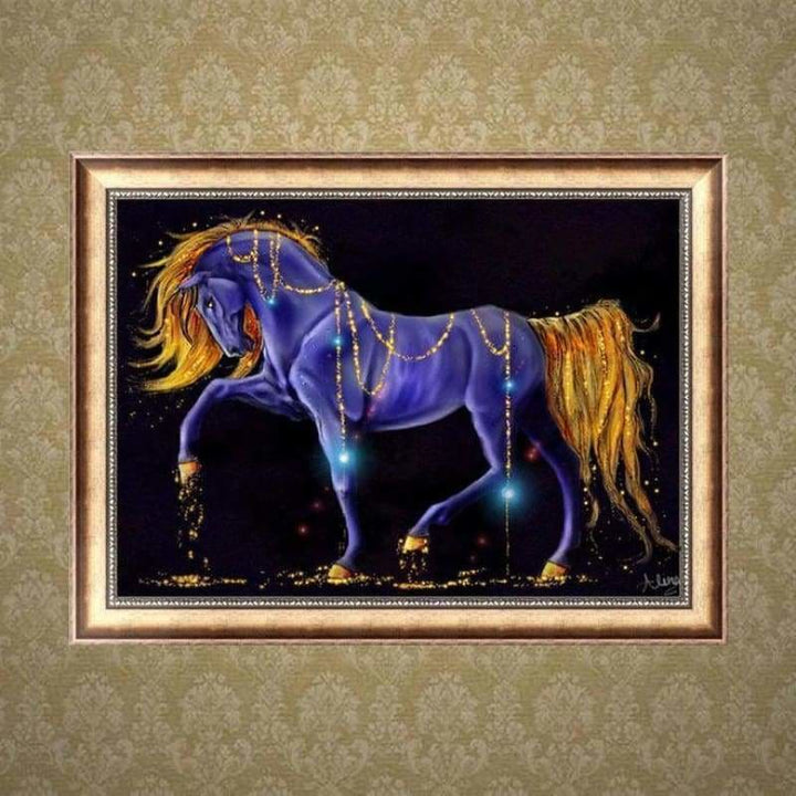 Full Drill - 5D Diamond Painting Kits Fantasy Blue and Gold Walking Horse - NEEDLEWORK KITS