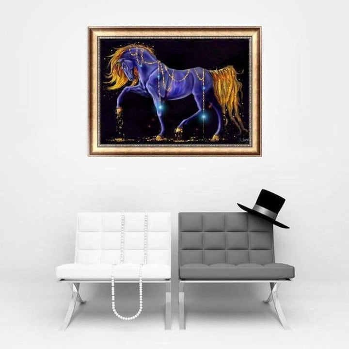 Full Drill - 5D Diamond Painting Kits Fantasy Blue and Gold Walking Horse - NEEDLEWORK KITS