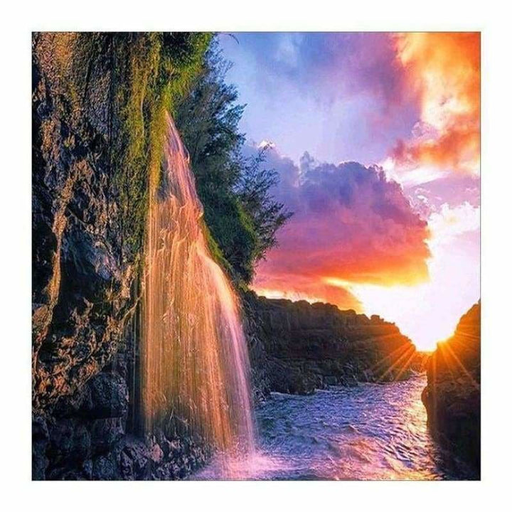Full Drill - 5D DIY Diamond Painting Kits Spectacular Waterfall Sunset View - NEEDLEWORK KITS