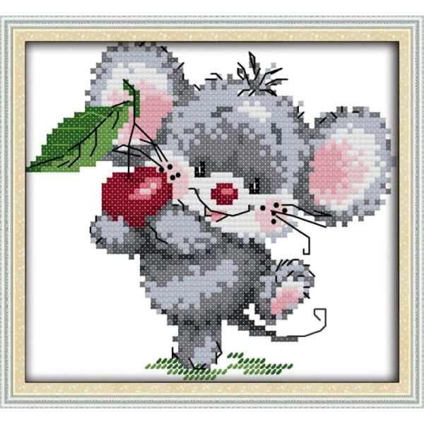 The little mouse picking cherries