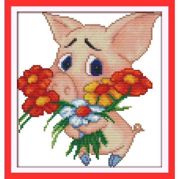 The pig present a bouquet